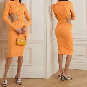 New ROTATE Birger Christensen Alice cutout ribbed recycled jersey midi dress